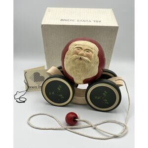 Vintage 1986/1988 Briere Design Original Hand Carved Wood Santa Ball & Cart
